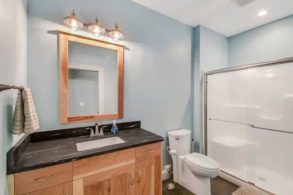 Interior bathroom in Ranch-style custom built Leesburg, IN home.