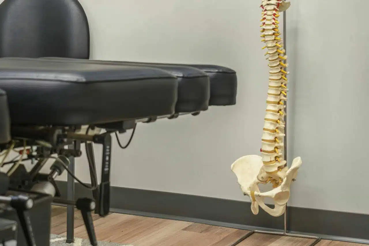 Interior of family healthcare office, includes a bone model of a spine.