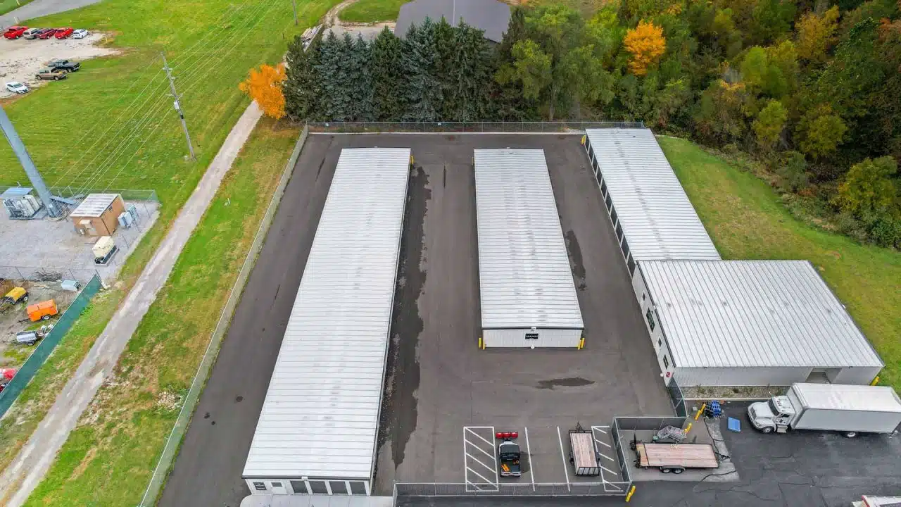Aerial view of newly constructed storage facility.